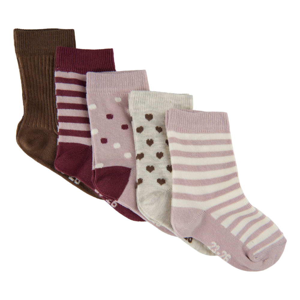 Minymo Pattern Sock - 5 Pack Pink