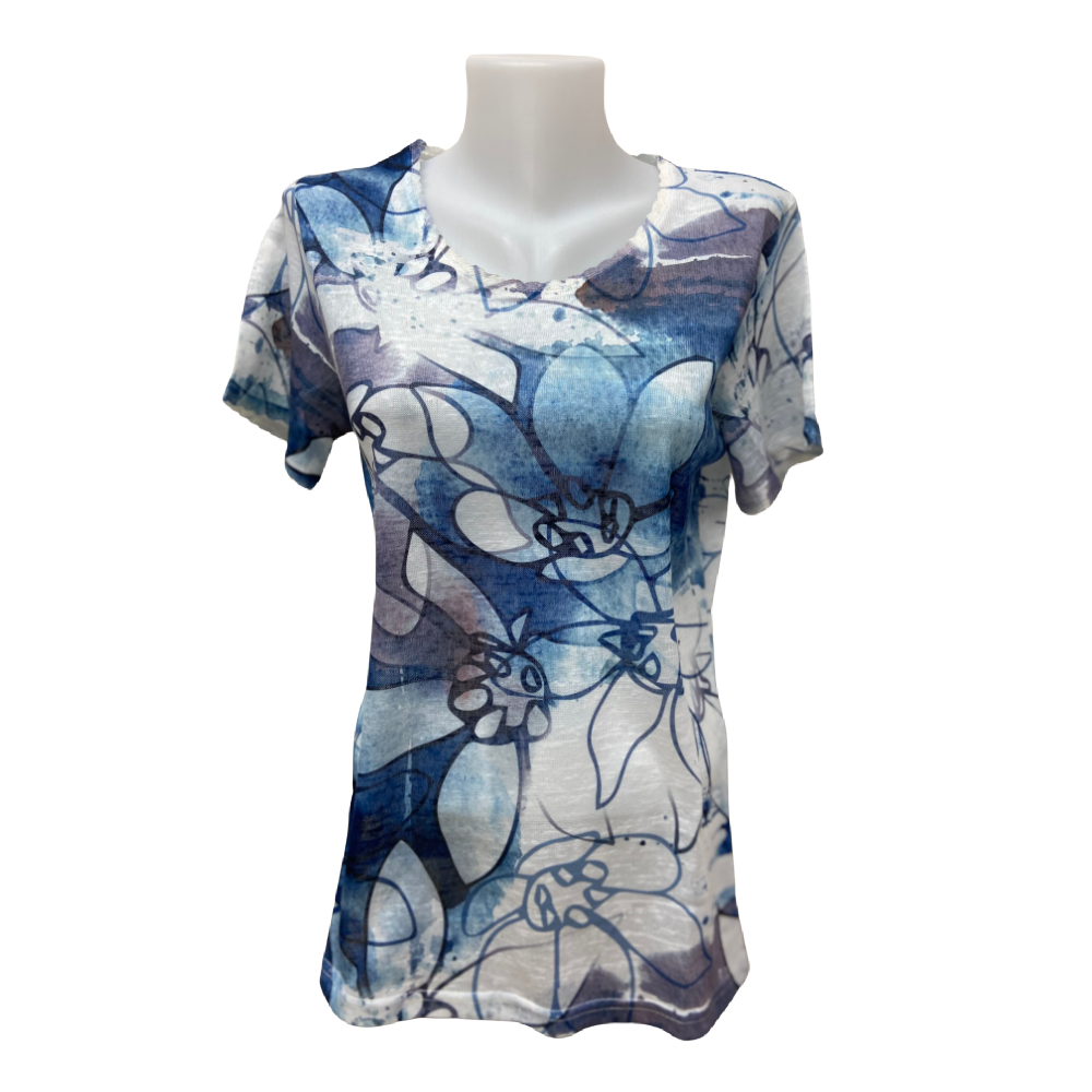 Moffi Knit Top Blue Floral - Battleford Boutique