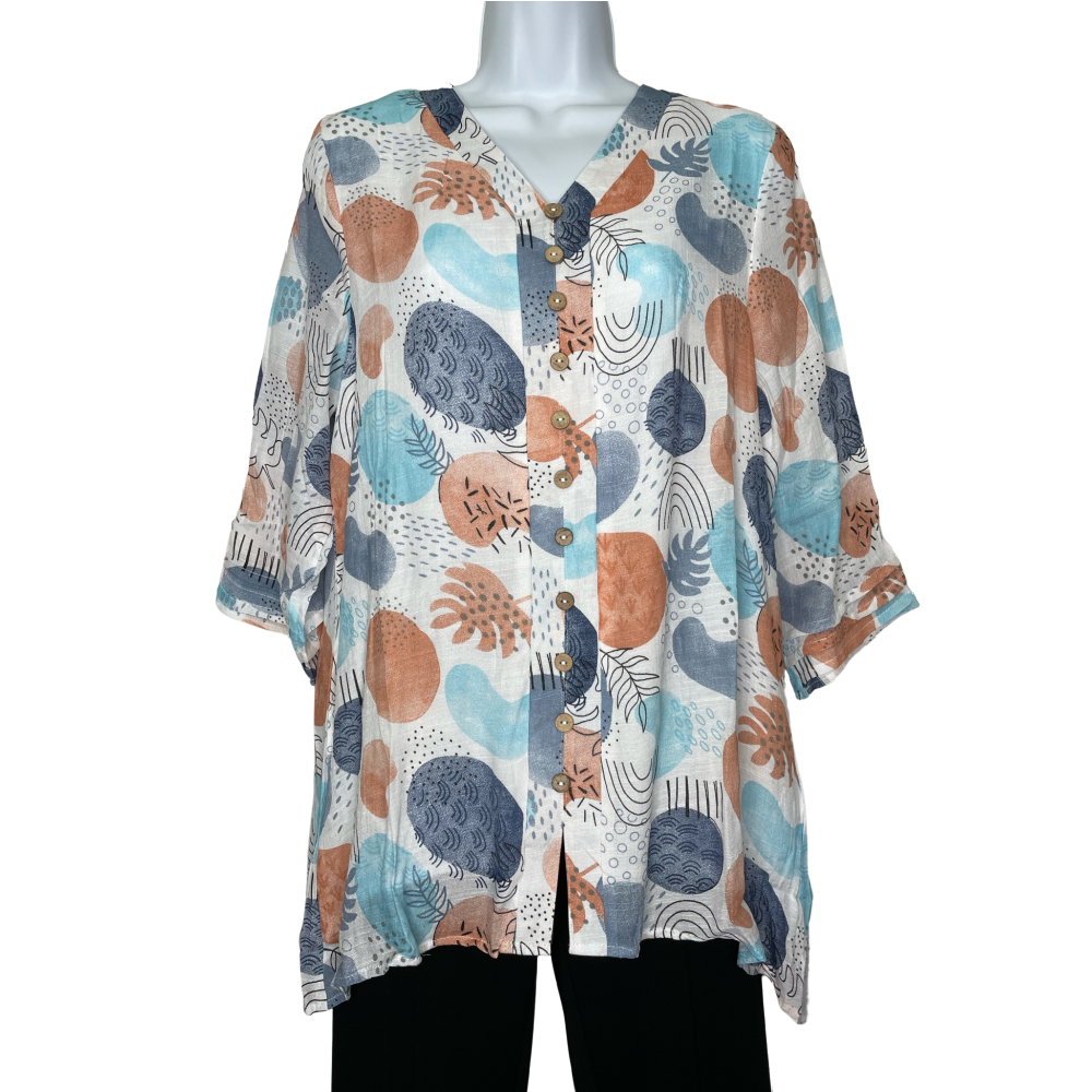 Papa Fashions Top - Blue and Teal Pattern - Battleford Boutique