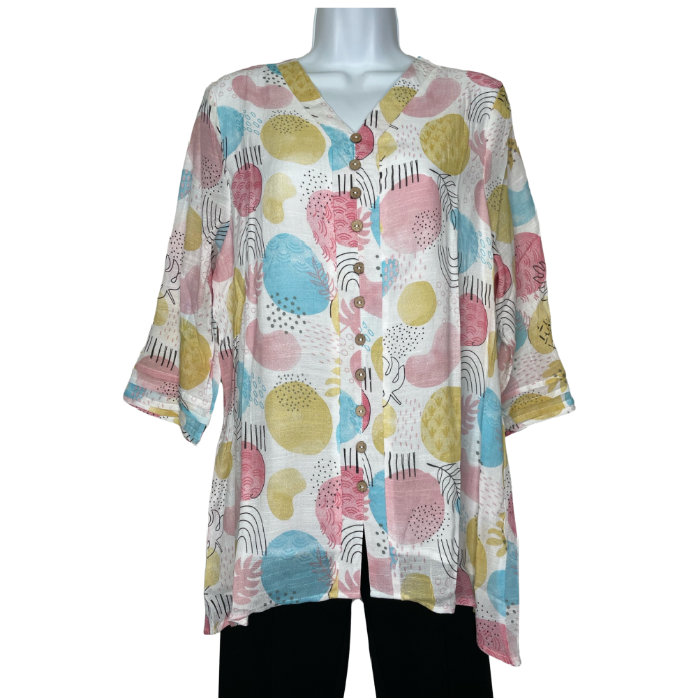 Papa Fashions Top - Pink and Teal Pattern - Battleford Boutique