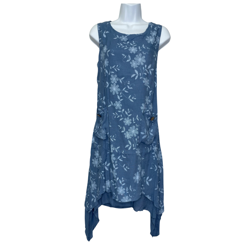 Papa Fashions Dress - Blue Floral Print - Battleford Boutique