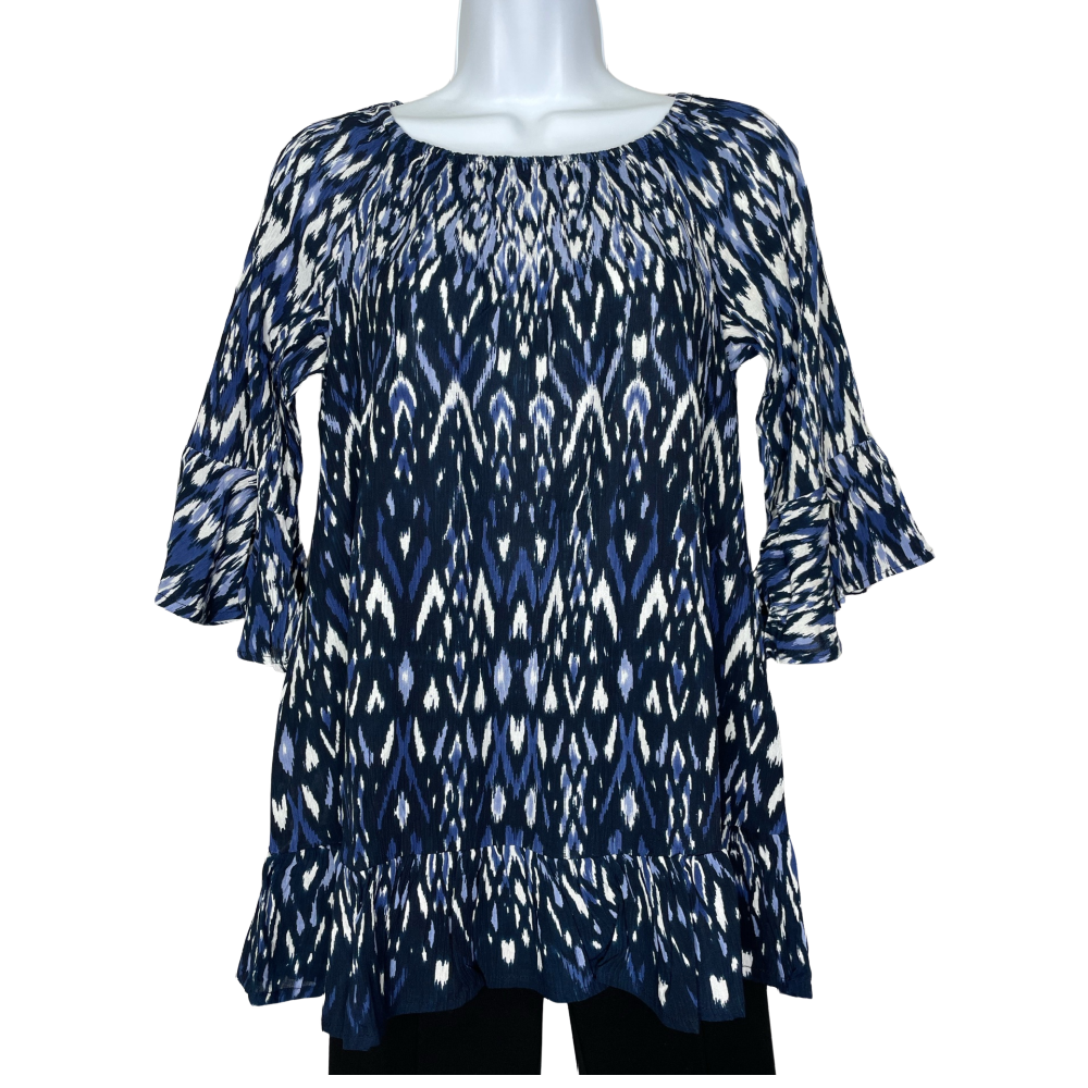 Papa Fashions Top - Blue Abstract Scoop Neck - Battleford Boutique
