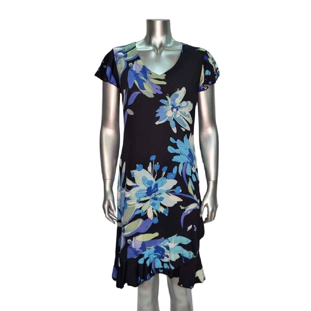 Rodan Dress Black w/Blue Floral - Battleford Boutique