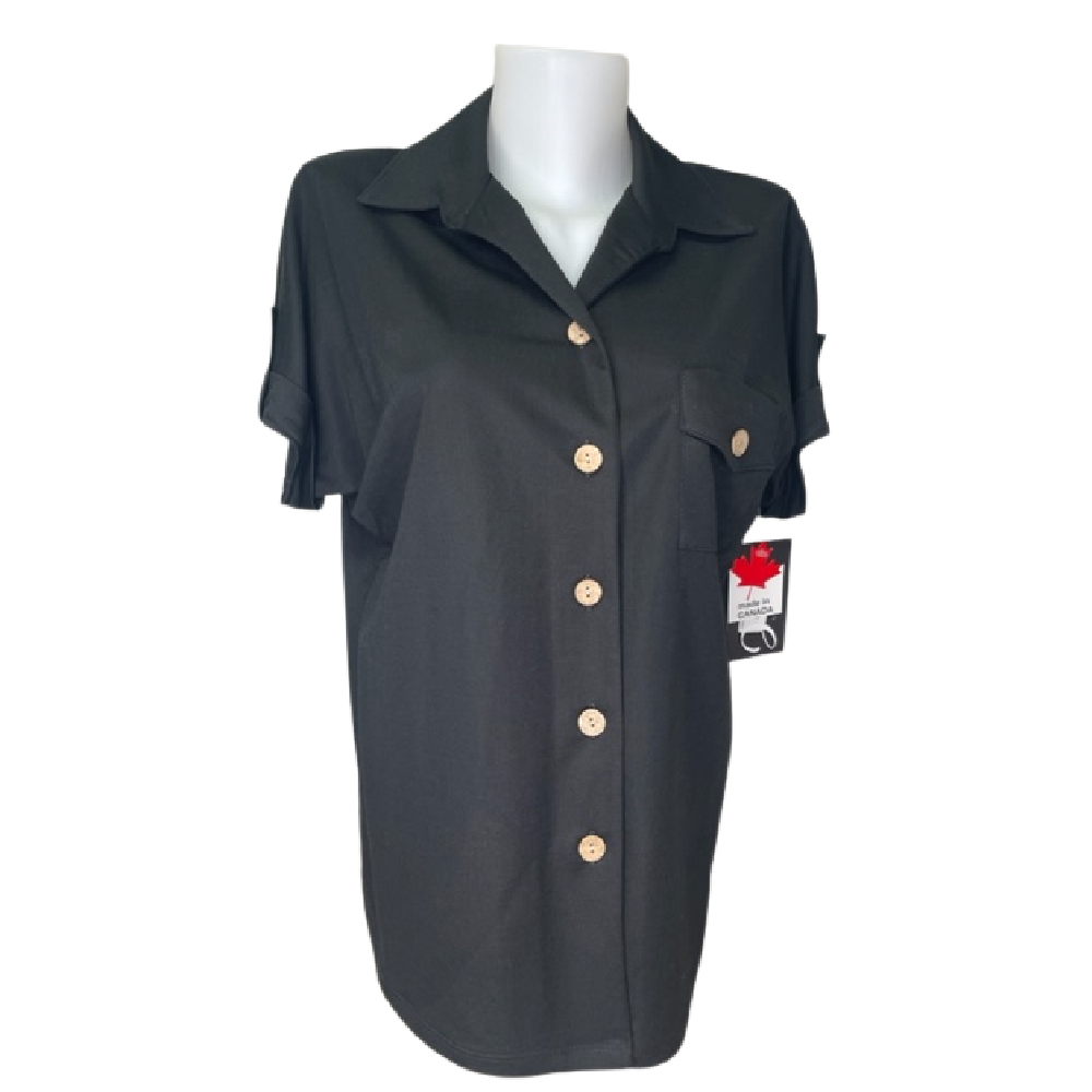 Devia Top - Black Dress Shirt - Battleford Boutique