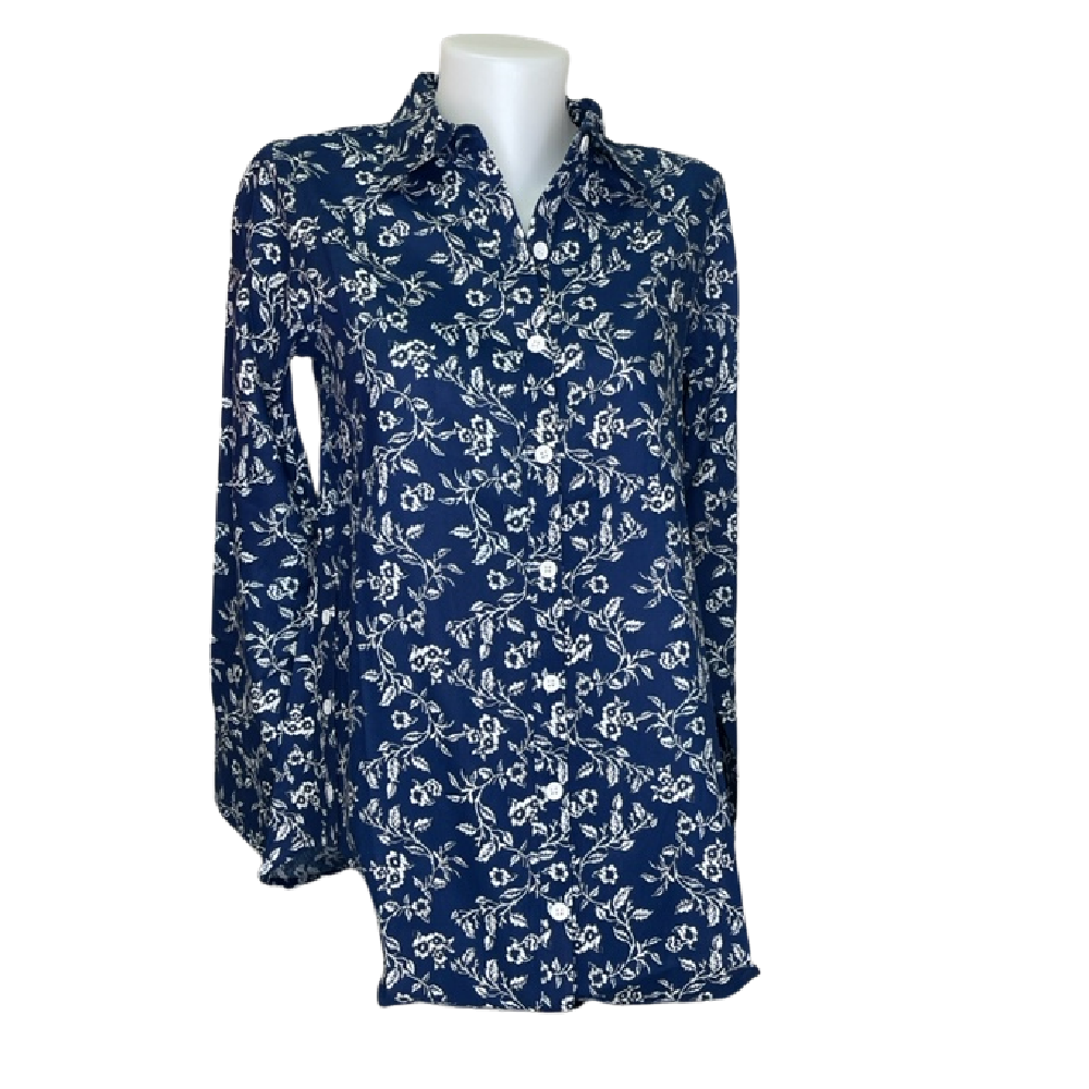 Papa Fashions Top - Blue and White Floral - Battleford Boutique