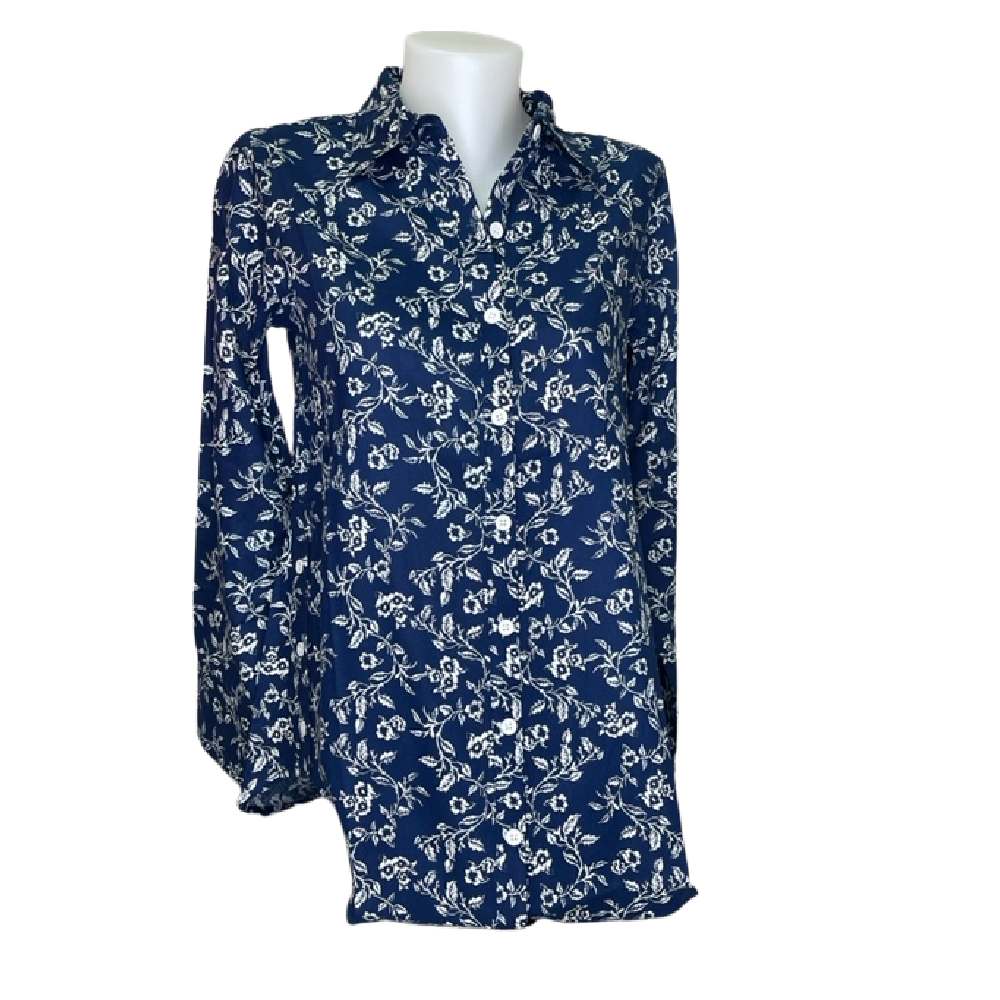 Papa Fashions Top - Blue and White Floral