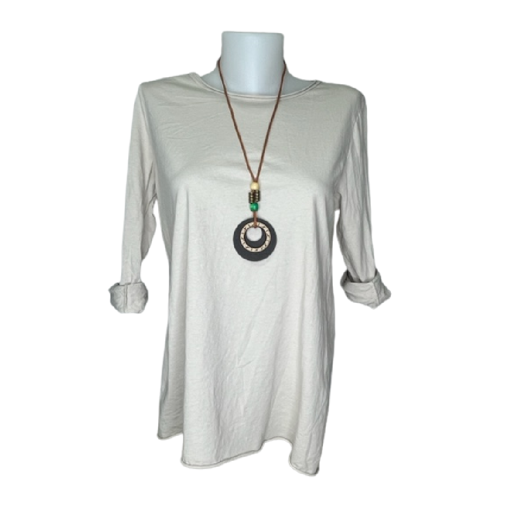 Look Mode Shirt - Taupe with Necklace