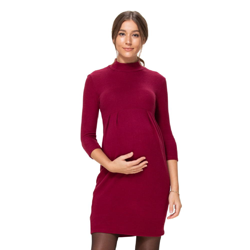 Hello Miz Cashmere-Like Knit Maternity Dress- Burgundy - Battleford Boutique