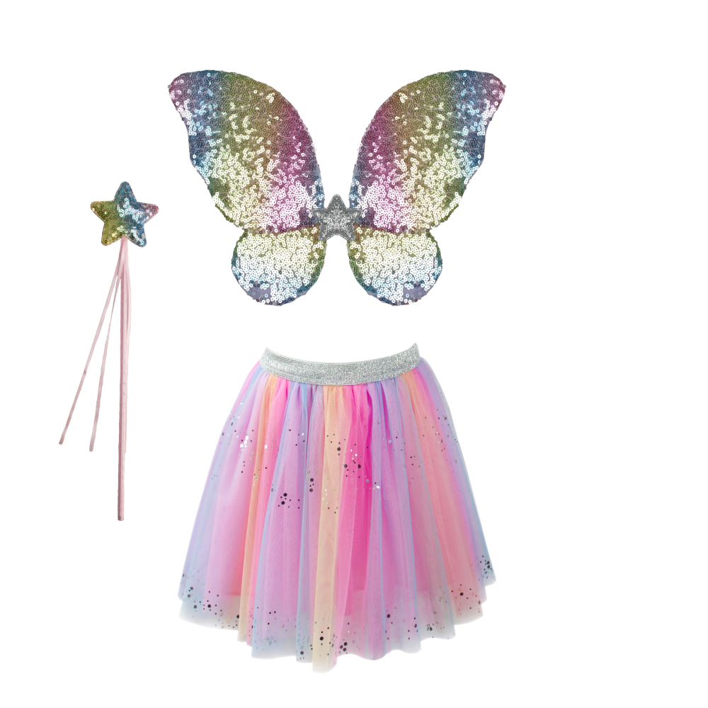 Great Pretenders - Rainbow Sequins Skirt, Wings & Wand - Battleford Boutique