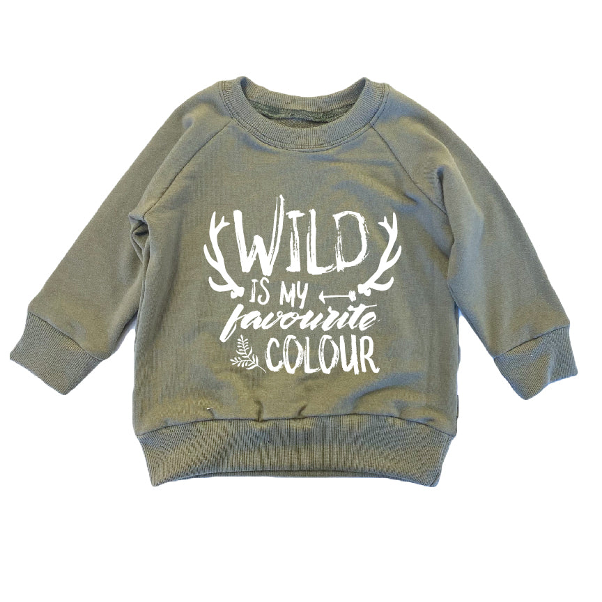 P+M Sweatshirt - Wild is my Favourite Color Olive - Battleford Boutique